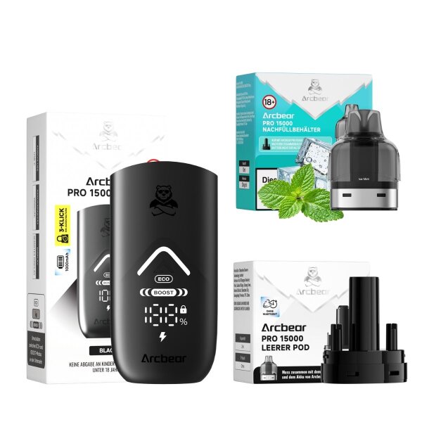 Arcbear Pro 15000 Pod + Coil + Akku Schwarz Ice Mint