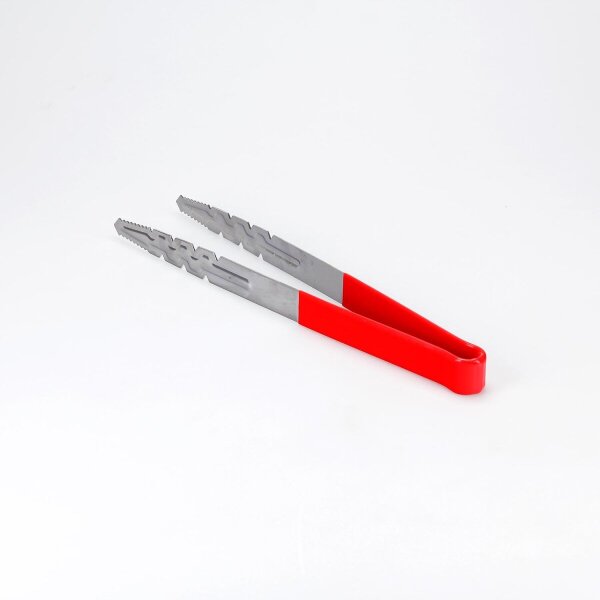Edelstahl Kohlezange - Red Grip / Lang