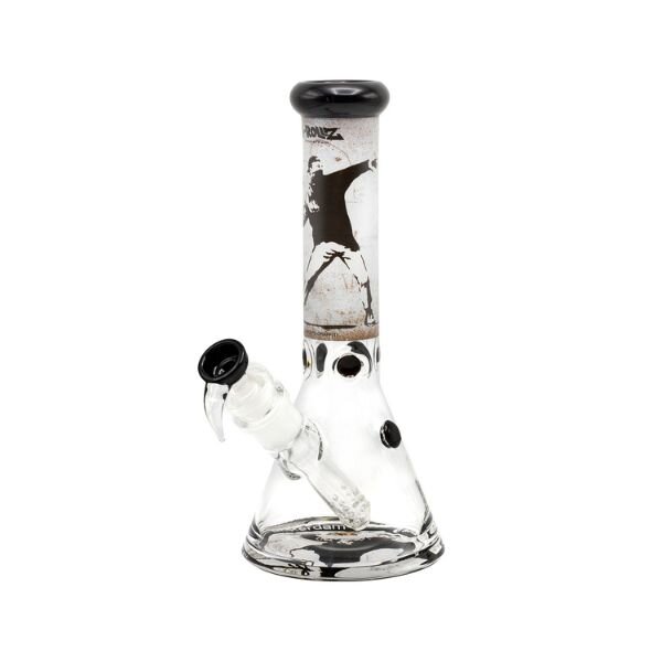 G-Rollz Banksys Graffiti Flower Thrower Beaker Percolator Bong White